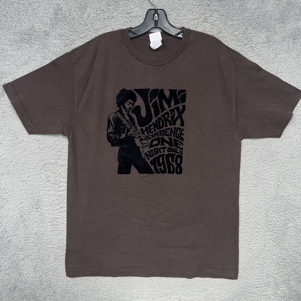 VTG Allstyle Jimi‎ Hendrix Experience T Shirt Sz L Brown One Night Only Felt Tee